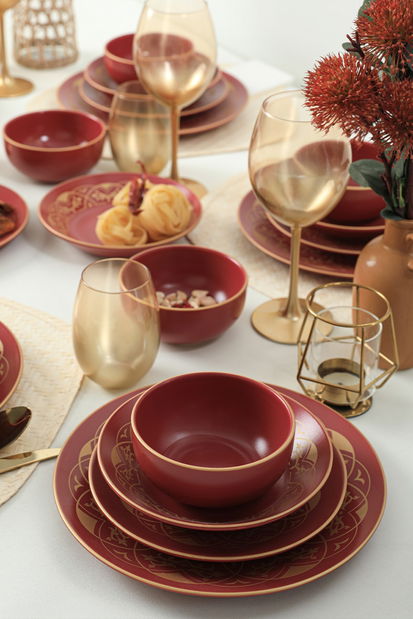 Servis za jelo (24 kom.) Orelia (crvena + zlatna)