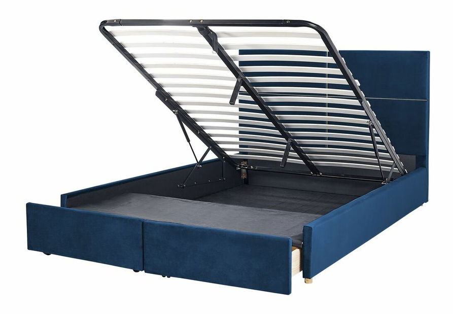 Bračni krevet 180 cm Vissarion (plava) (s podnicom i prostorom za odlaganje)