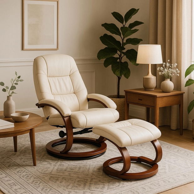 Masážne kreslo s taburetkou Canole (béžová) 