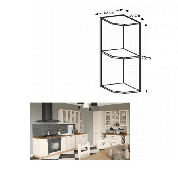 Horná kuchynská skrinka, rohová Regnar G25PZ/P sosna nordická /dub divoký (P)