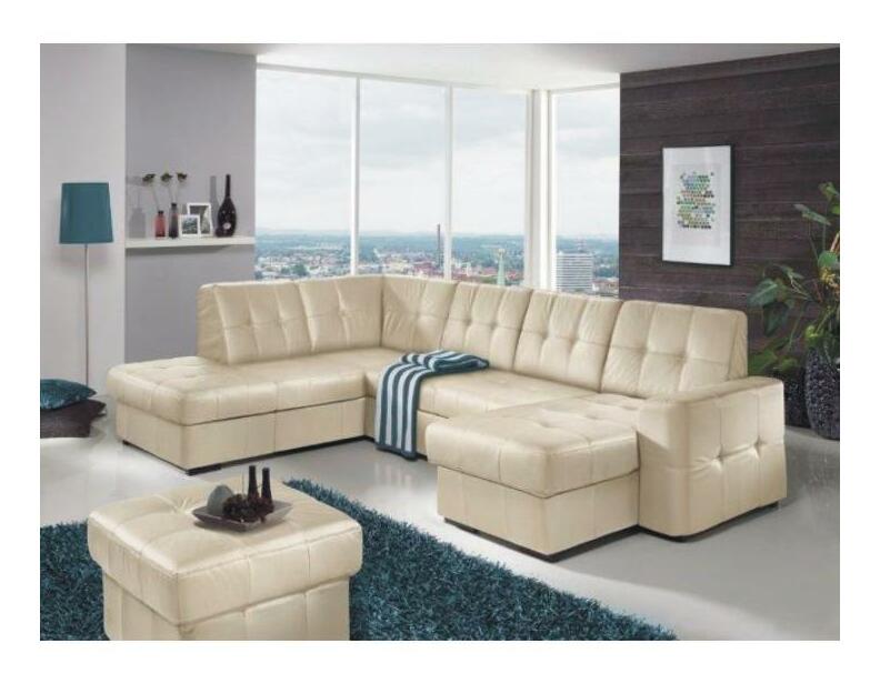 Kožená rohová sedačka U Thaldia (biela) (L)