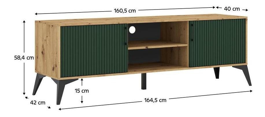 TV asztal/szekrény Luvonut LU1 (artisan tölgy + sötétzöld + fekete) 