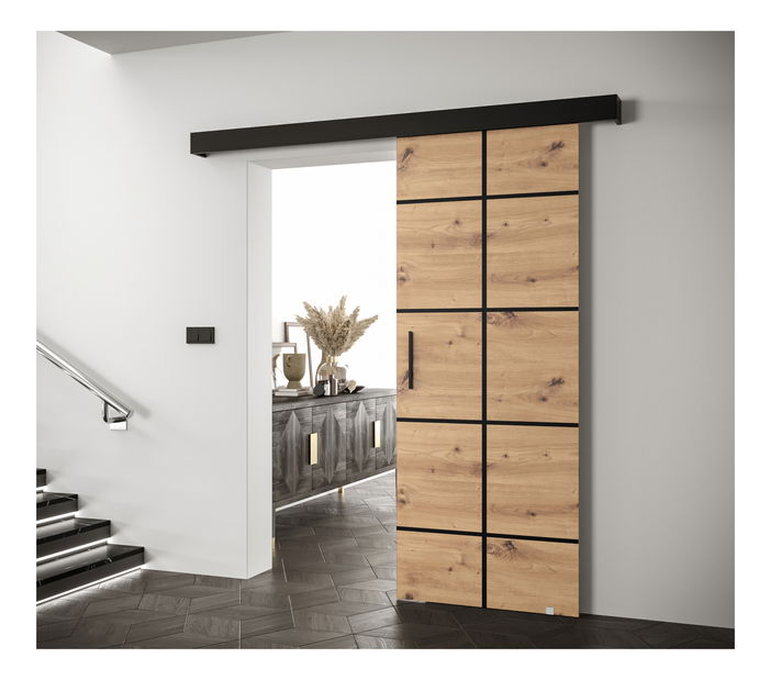 Posuvné dvere 90 cm Sharlene III (dub artisan + čierna matná + čierna)