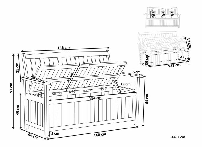 Záhradná lavička Sefu (svetlé drevo) (s úl. priestorom))