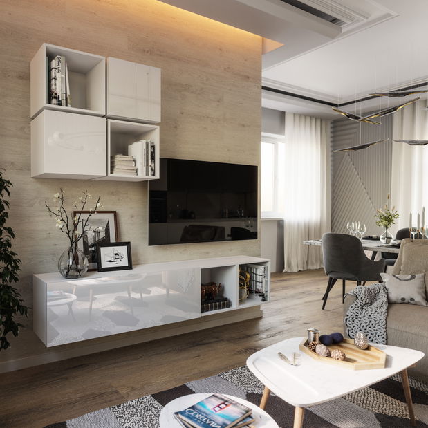 Mobilier living Berny 43 (alb + alb lucios)