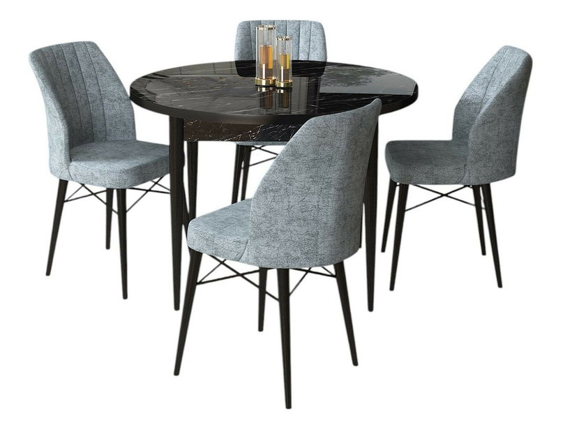 Set dining Roxie (marmură neagră + gri) (pentru 4 persoane)