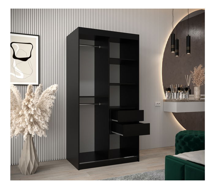 Ormar za garderobu 100 cm Toki 2 (crna mat + crna mat)