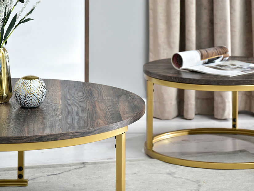 Konferenčný stolík Kolja Zest Xl (zlatá + dub vintage)