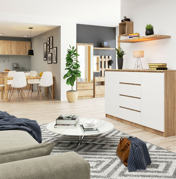 Komoda Kurtinaitis 2D 4SZ (hrast sonoma + bijela)