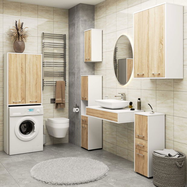 Dulap de baie suspendat Farid TYP 8 (Alb + Stejar sonoma)