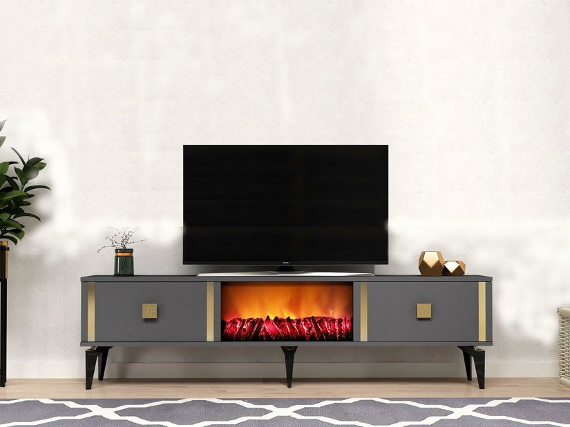 TV stolić/ormarić s kaminom Tobuvu 2 (antracit + zlatna)