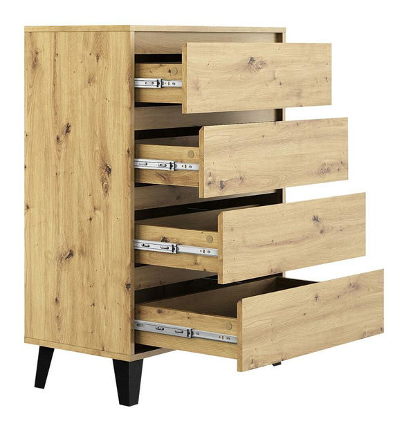 Comodă Brisas 4 (stejar artisan + negru) 