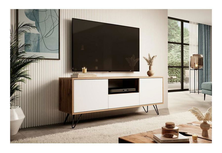 Masă TV Polynesia (cu iluminat) (stejar wotan + alb)