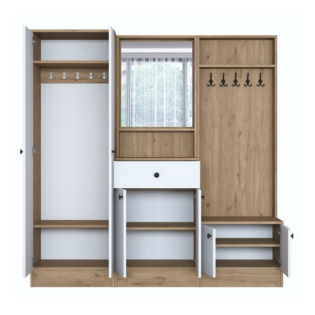 Set za predsoblje Pixie 3 (bijela + orah) (s ogledalom)