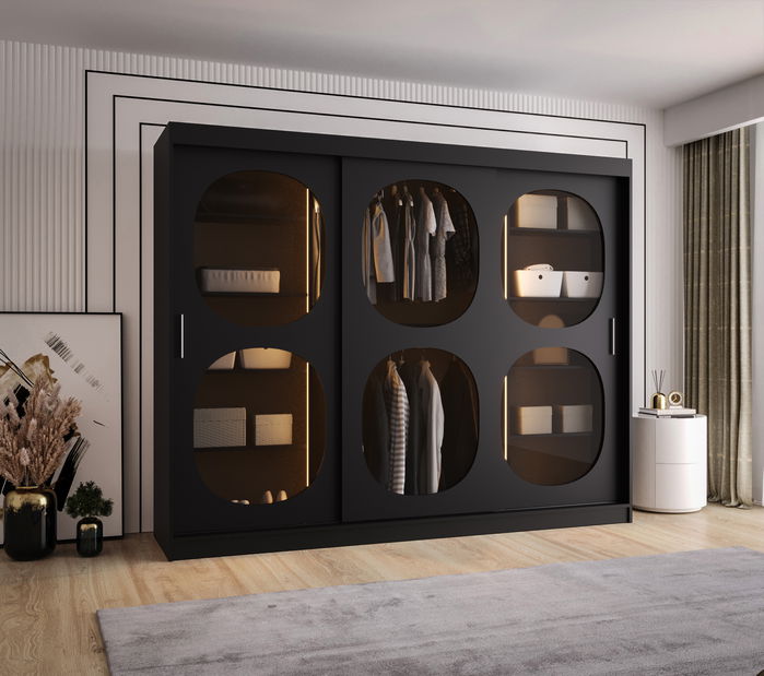 Dulap de haine 250 cm Boomer 2 (Negru) (cu iluminat)