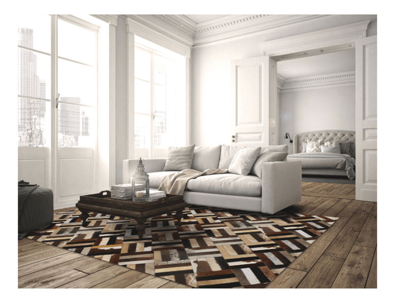 Kožený koberec 200x300 cm Korlug TYP 02 (hovězí kůže + vzor patchwork)