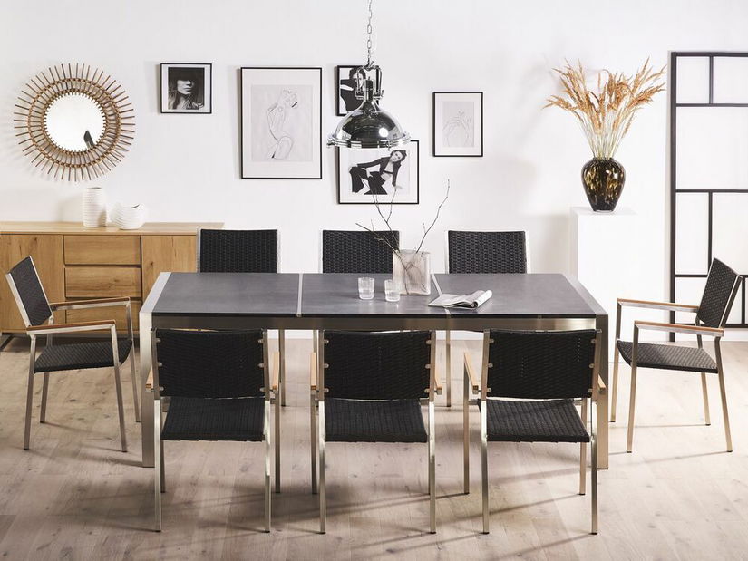 Záhradná jedálenská sada Grosso (grafit) (ratanové stoličky) (pre 8 osôb) (kameň)