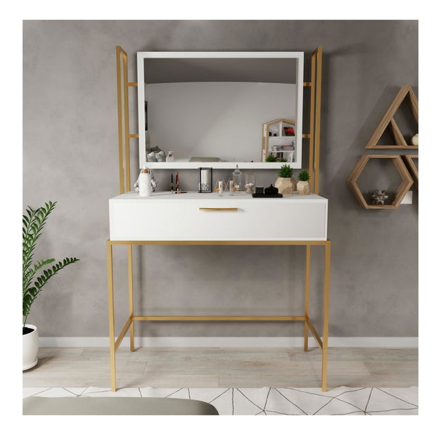 Măsuță de toaletă Modem L747 (alb + auriu)