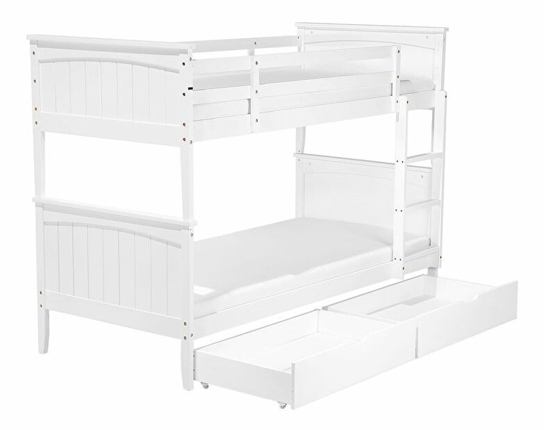 Poschodová posteľ 90 cm RADIN (biela) (s roštom a úl. priestorom)