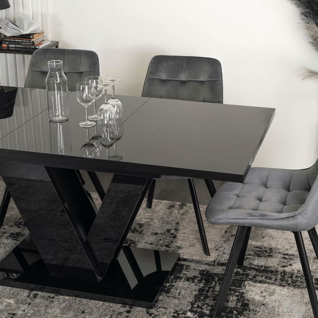 Blagovaonski stol na razvlačenje Comentado (crni sjaj) (za 4 do 6 osoba)
