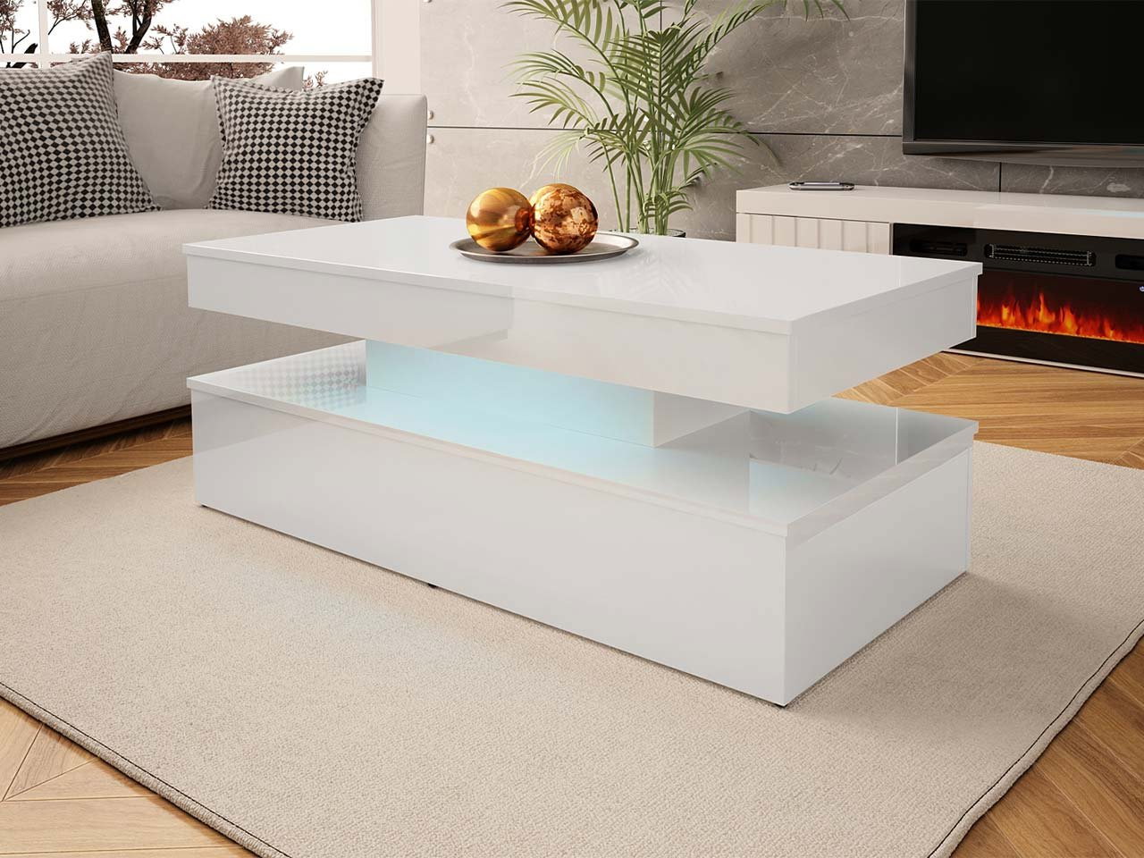 Măsuță de cafea Linnea cu iluminat LED (Alb lucios)