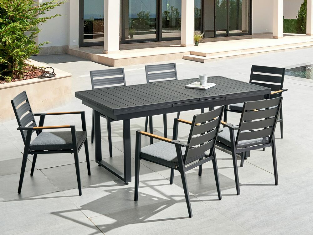 Set mobilier de grădină Valerian/Tavia (Negru + gri) 