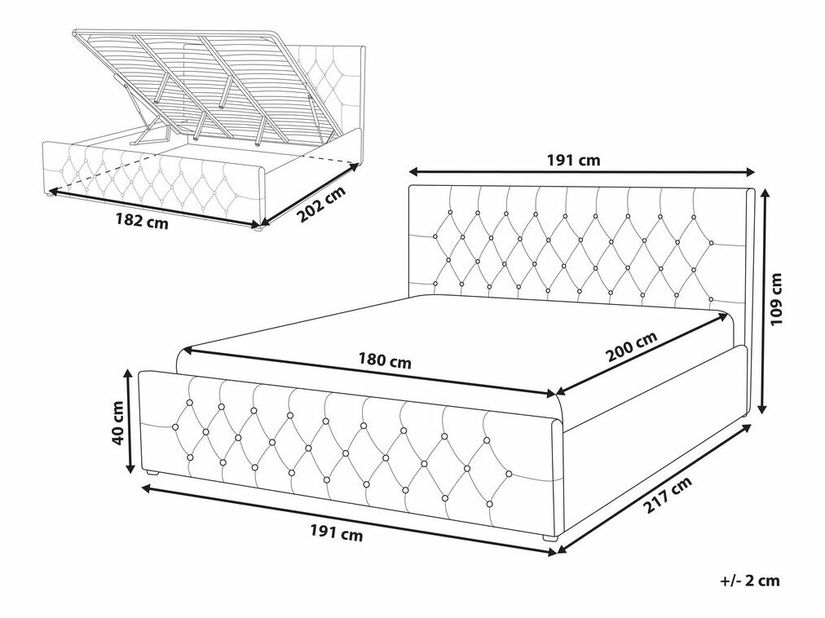 Manželská posteľ 180 cm AMESIA (sivá) (s roštom a úl. priestorom)