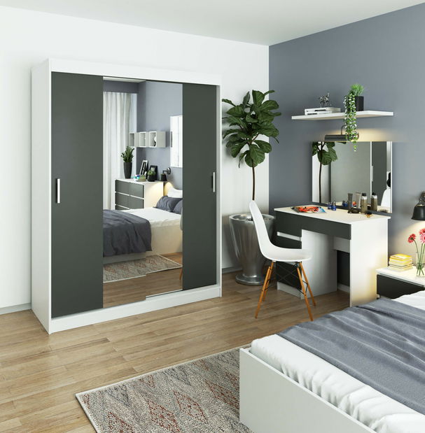 Dulap de haine Clotilde (Alb + gri) (cu oglindă)