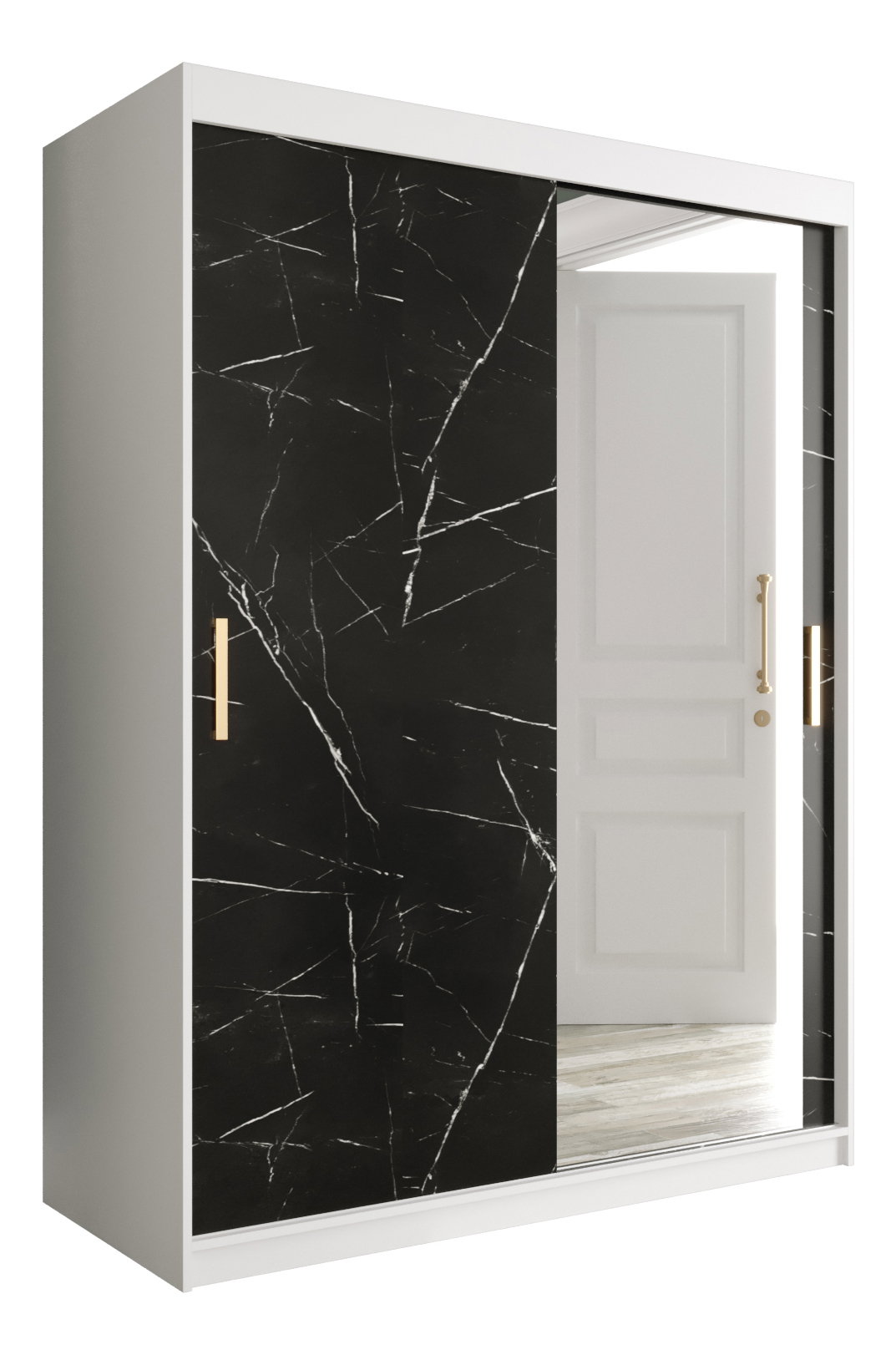 Ruhásszekrény 150 cm Marbelo T2 (matt fehér + fekete márvány)