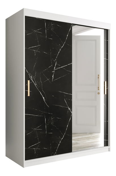 Dulap de haine 150 cm Marbelo T2 (mat alb + marmură neagră)
