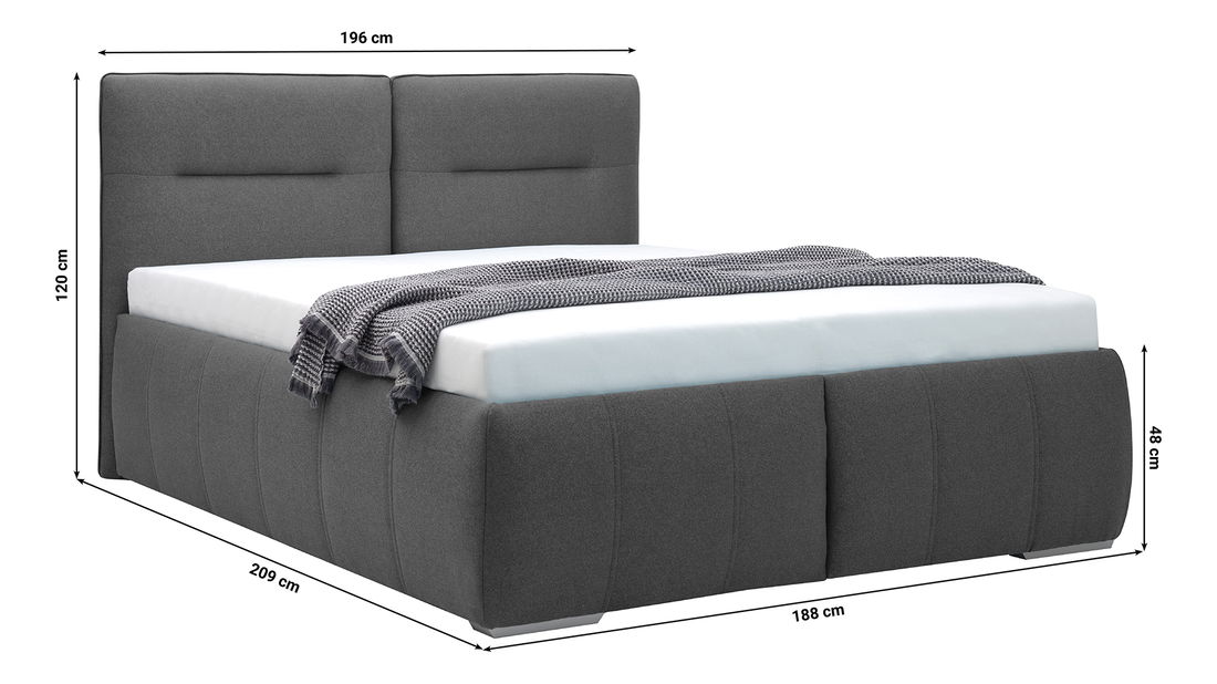 Manželská posteľ 180 cm Fines Isuna (tmavosivá) (s roštom) (s úl. priestorom)
