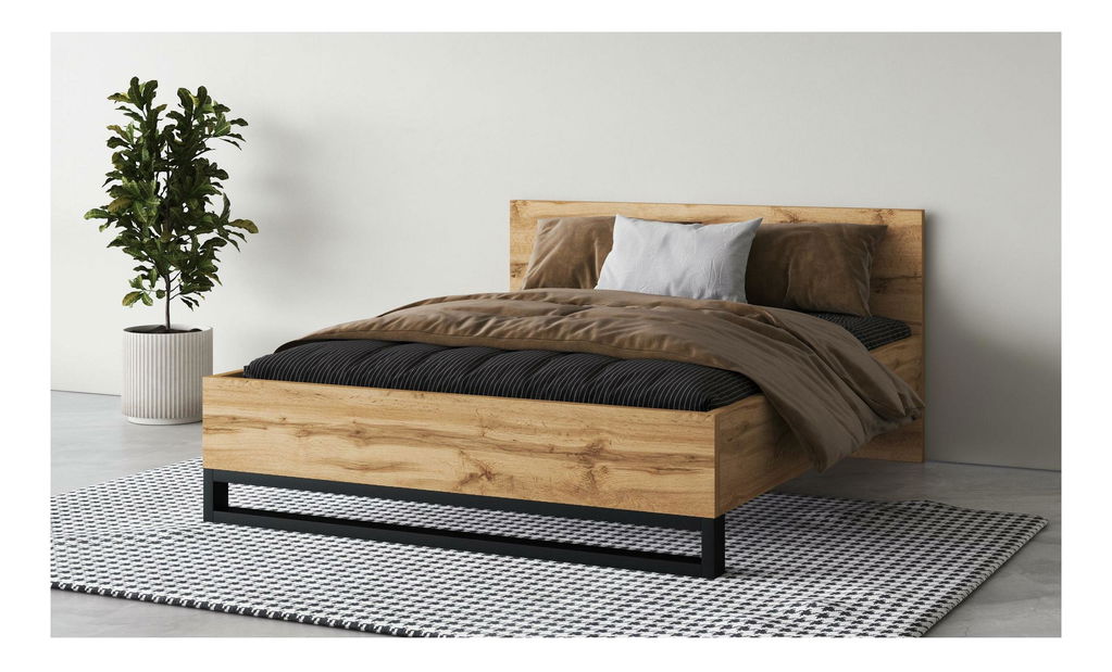 Bračni krevet Helles 140 (hrast wotan + crna)