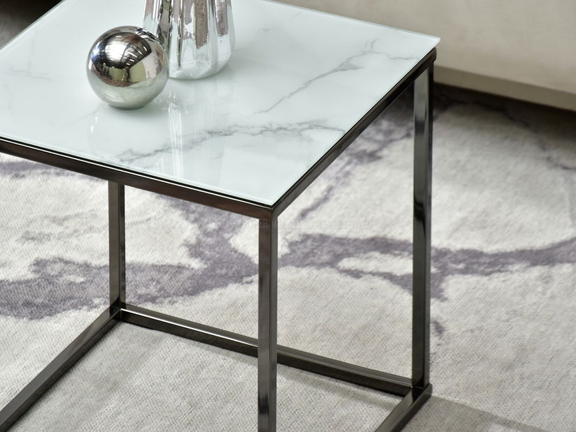 Konferenčný stolík Bella S (biely mramor + čierna)