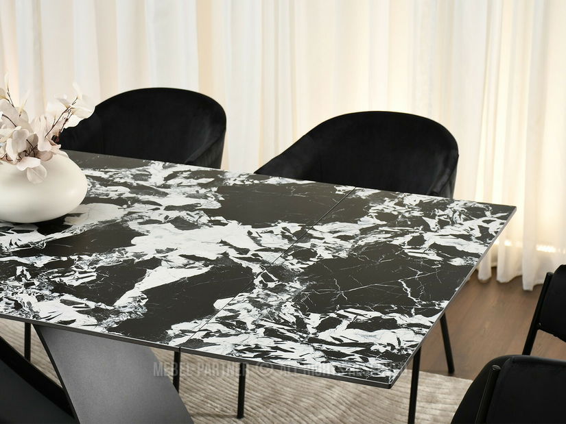 Masă sufragerie Caramelos (marmură + negru)