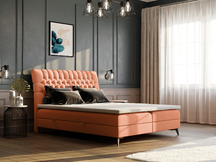 Manželská posteľ Boxspring 180 cm Molera (oranžová) (s úložným priestorom)