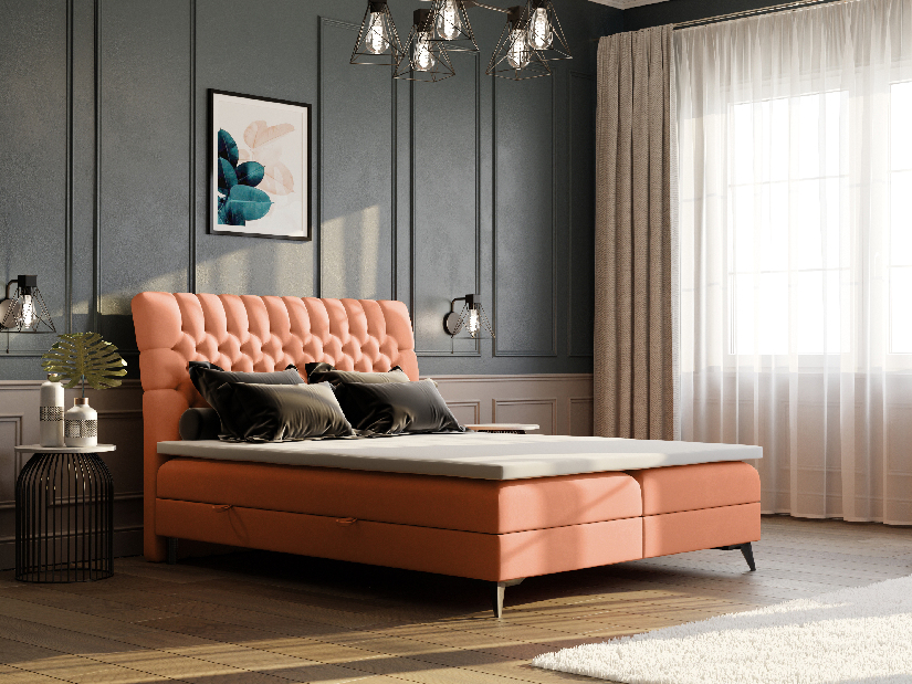 Franciaágy Boxspring 140 cm Molera (narancssárga) (tárolóhellyel)