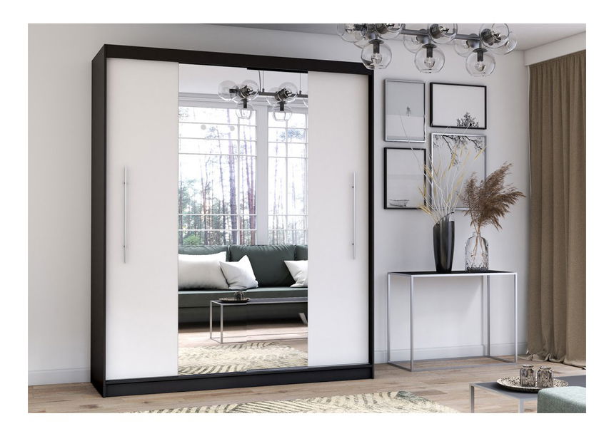 Ruhásszekrény Thovan (Fekete + Fehér + Tükör)