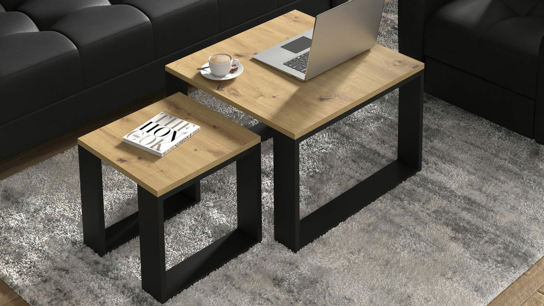 Set stolića za kavu Nulakka (hrast artisan + crna)