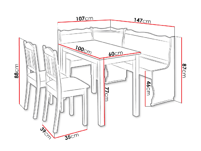 Colț de bucătărie + Masă cu scaune Meyana III (Arin) (Forever 65)