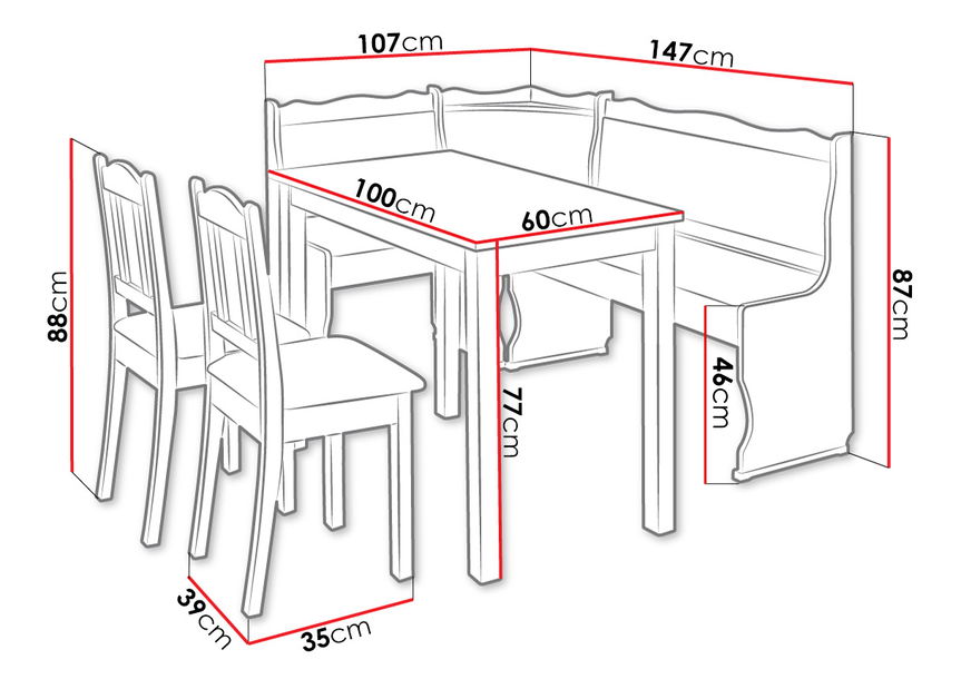 Kuhinjska klupa + stol sa stolicama Meyana III (joha) (Forever 65)