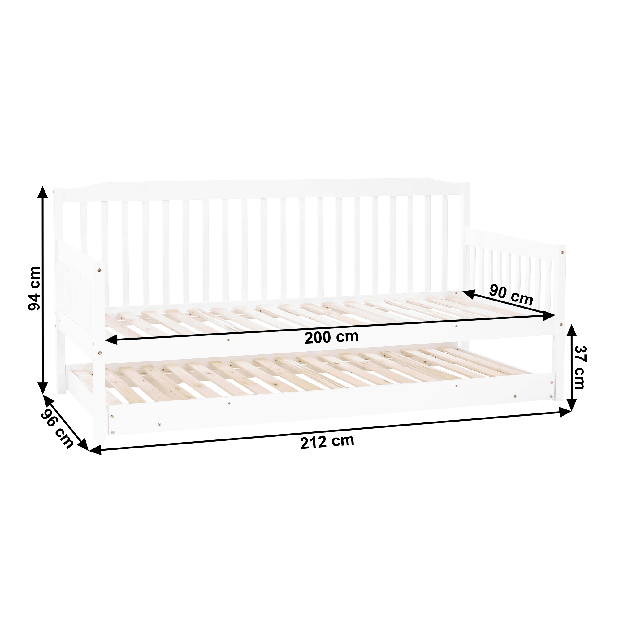 Detská rozkladacia posteľ 90 cm Pazzan (biela) (s roštom)