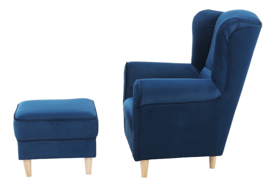 Kreslo ušiak s taburetkou Aveo (modrá)