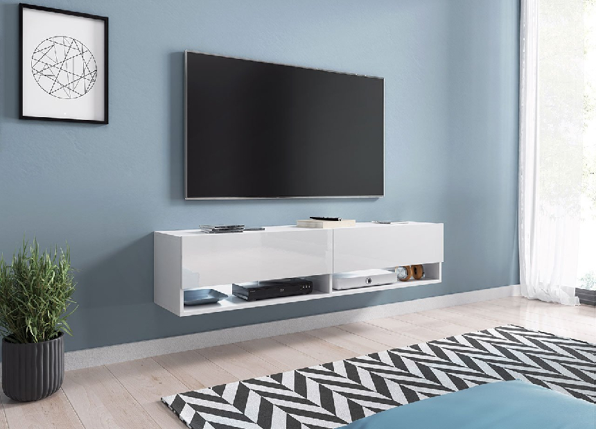 TV skrinka Aldesia -140 (biela + lesk biely) (osvetlenie LED RGB farebné)