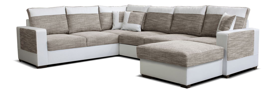 Rohová sedačka U Mega 2+A+2F+L (svetlohnedá + biela) (P)