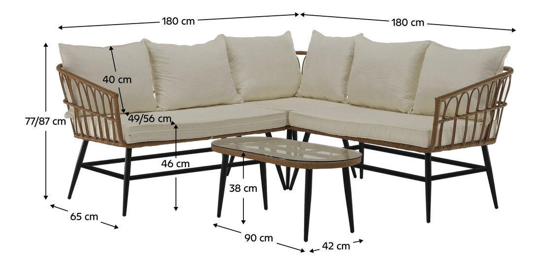 Set mobilier de grădină Arala (natural + bej + negru) (pentru 4 persoane)