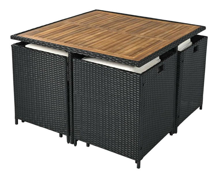 Záhradný ratanový set Milford (čierna + krémová + prírodná)