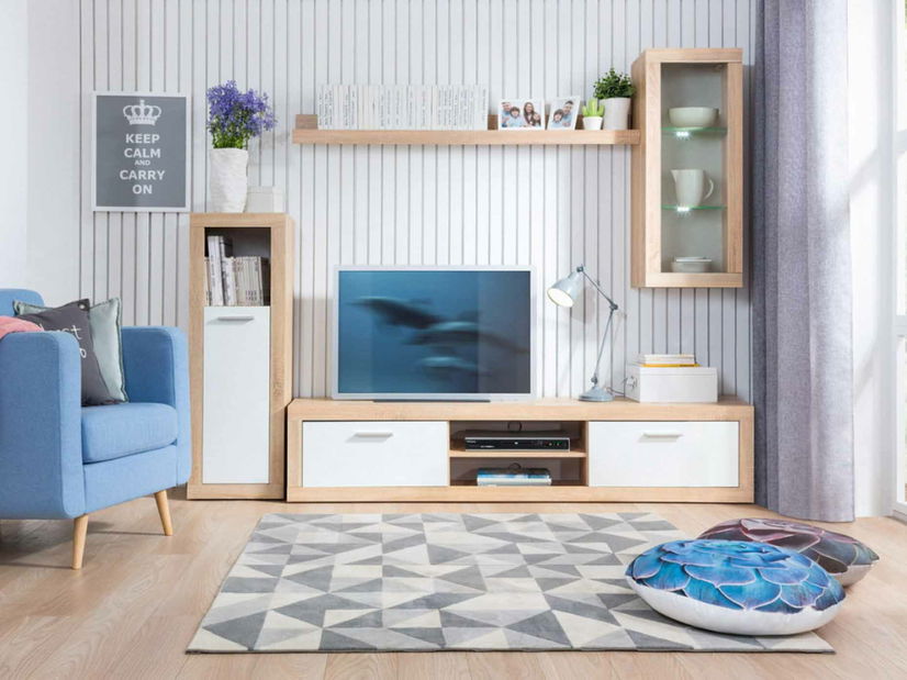 Mobilier living Mitch (alb + stejar sonoma) (fără iluminat)