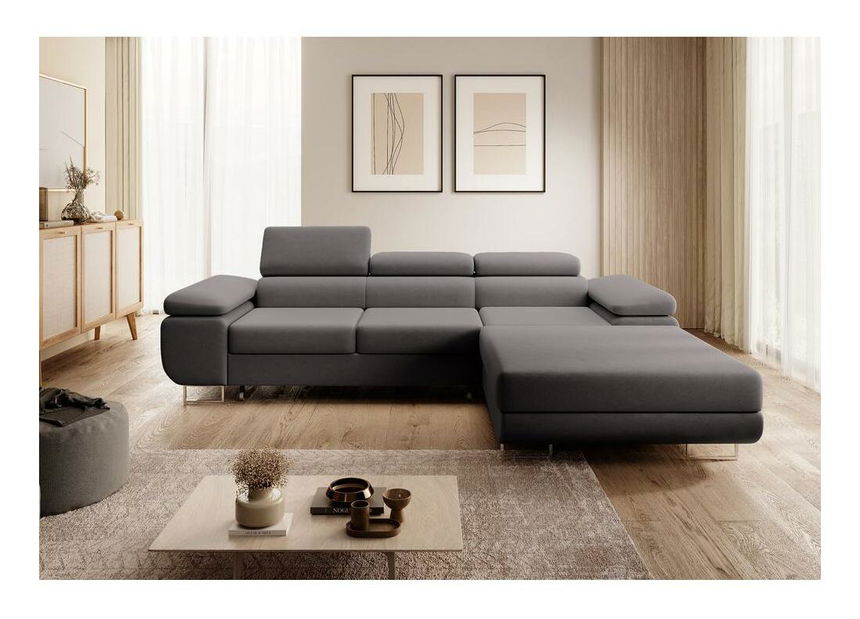 Rohová sedacia súprava Grande (P) (sivočierna svetlejšia + chrómová)