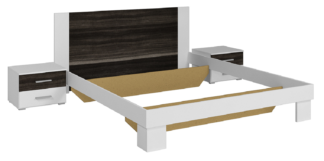Franciaágy 180 cm Verwood Típus 52 (fehér + dió) (éjjeliszekrényekkel)