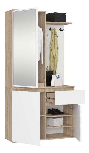 Mobilier hol Enteruno (stejar sonoma + alb) (cu oglindă)